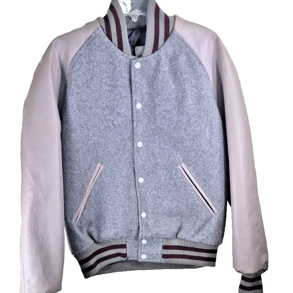 Vintage style Wool Tejas Varsity Bomber Jacket Men's Large Grey-Cream Quilt USA